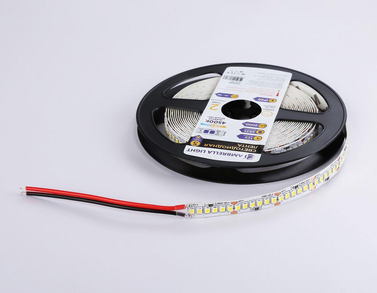 фото светодиодная лента дневной белый ambrella light 19,2w/m 240led/m 2835smd 4500к 5m gs1502 | 220svet.ru