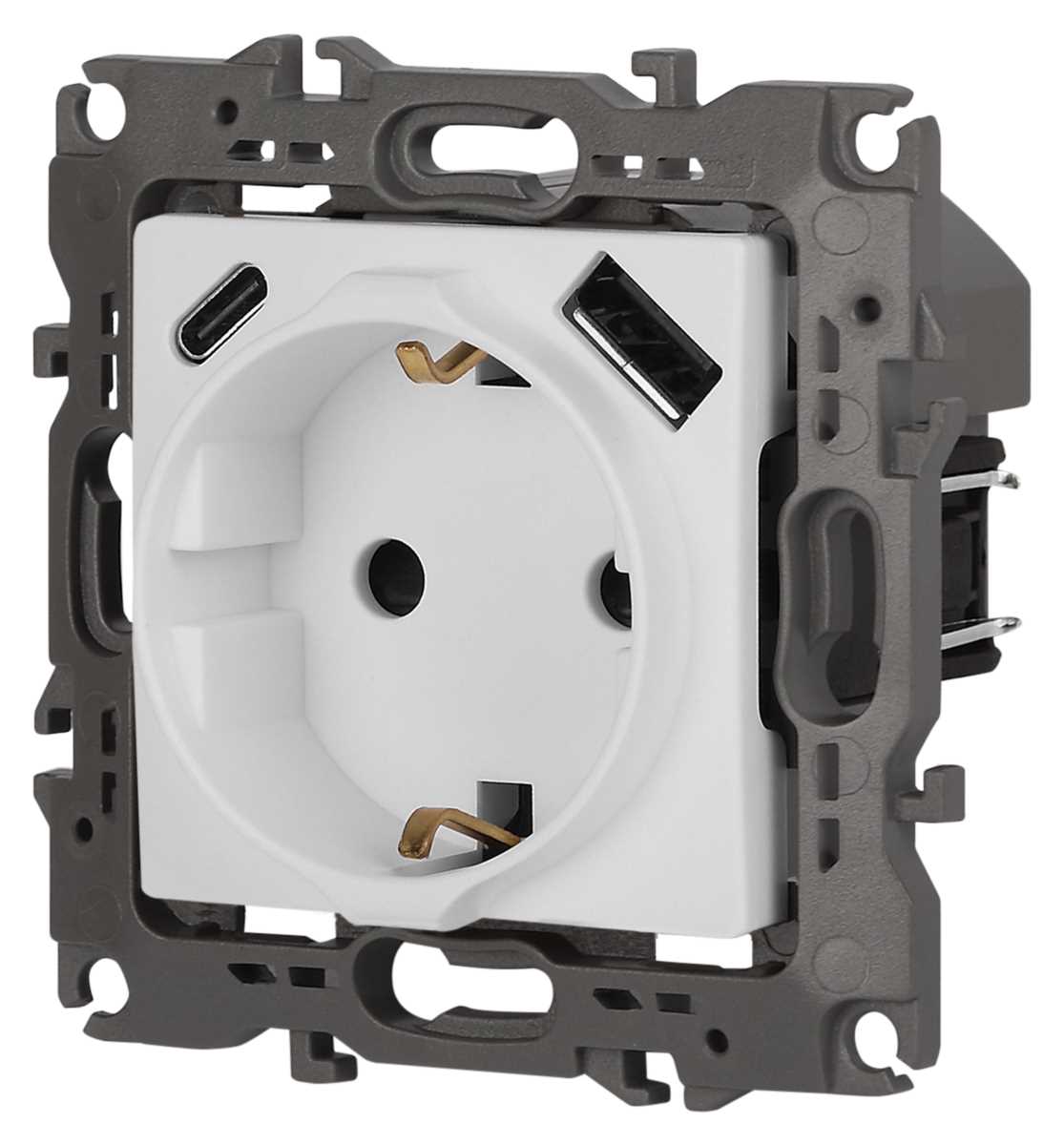 фото розетка эра серия 12 12-4108-01м 2p+e 16a-250в со шторками с usb type-a+c 5в-3а белый матовый б0067711 | 220svet.ru