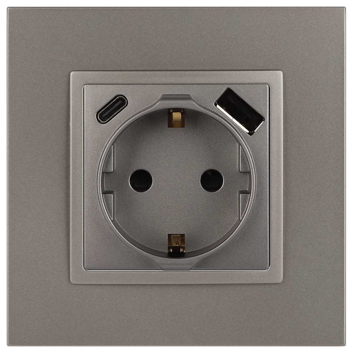 фото розетка эра elegance 14-4108-16 2p+e 16a-250в со шторками с usb type-a+c 5в-3а титан б0067695 | 220svet.ru