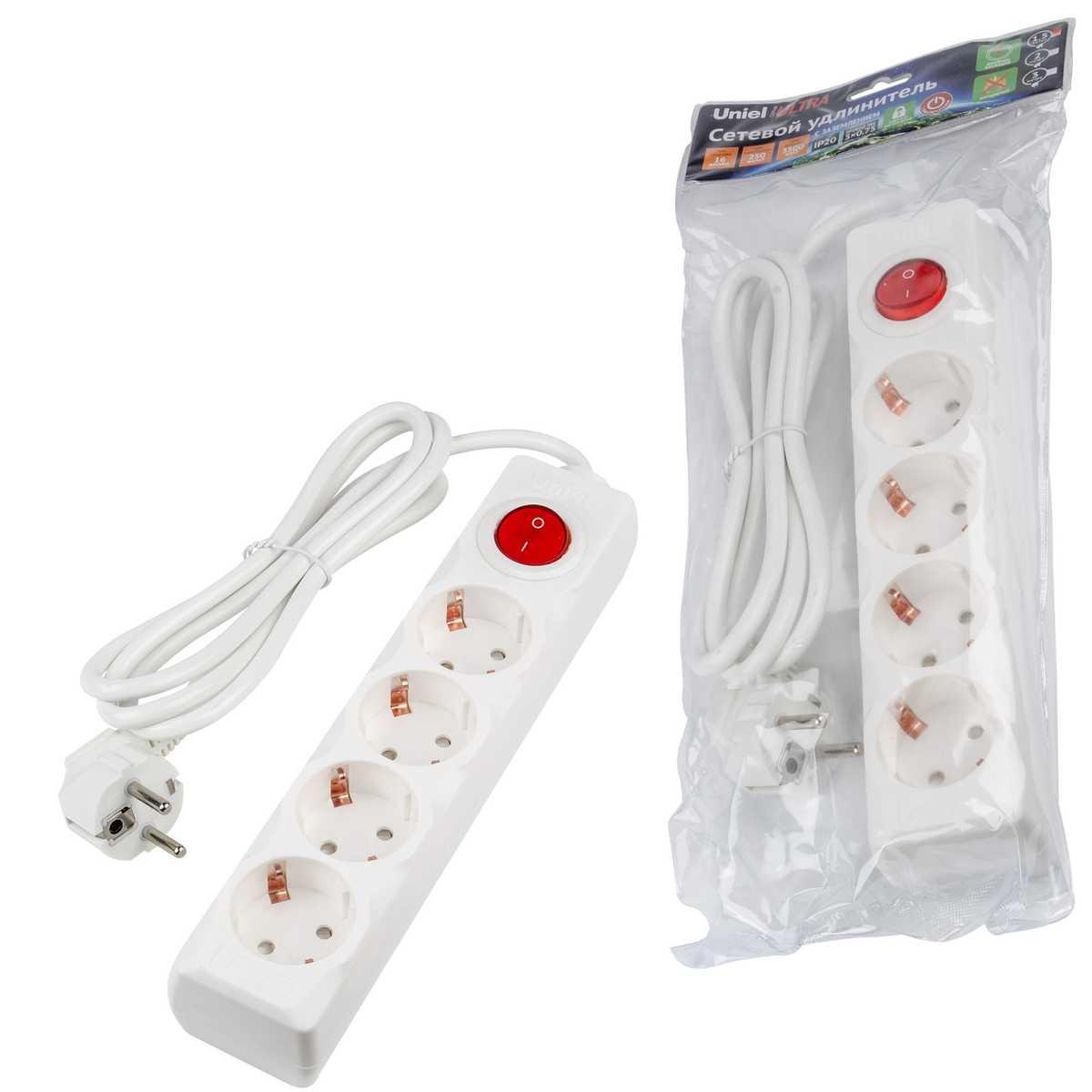 фото удлинитель uniel 4гн х 1,5м с/з s-gcu4-1,5b white ul-00010021 | 220svet.ru