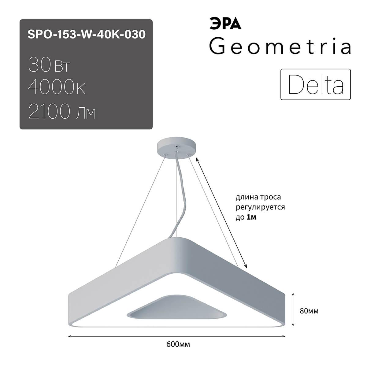 фото подвесной светодиодный cветильник geometria эра delta spo-153-w-40k-030 30вт 4000к белый б0050578 | 220svet.ru