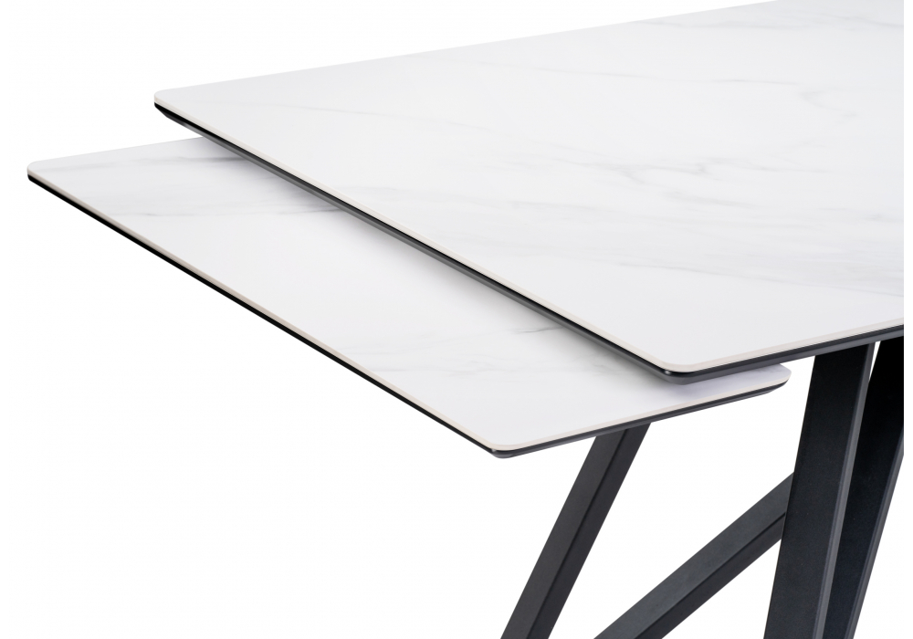 фото керамический стол раздвижной woodville вилсон 160(220)х89х75 белый мрамор snow white / черный 612880 | 220svet.ru