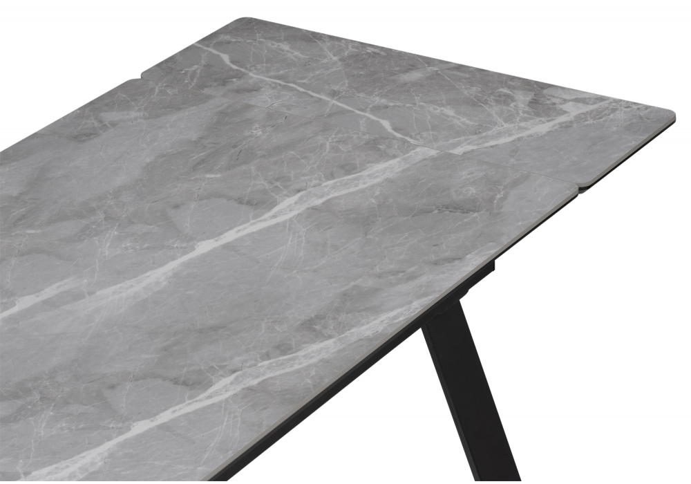 фото керамический стол раскладной 140(200)х80  woodville норман серый мрамор larka grey / черный 612198 | 220svet.ru