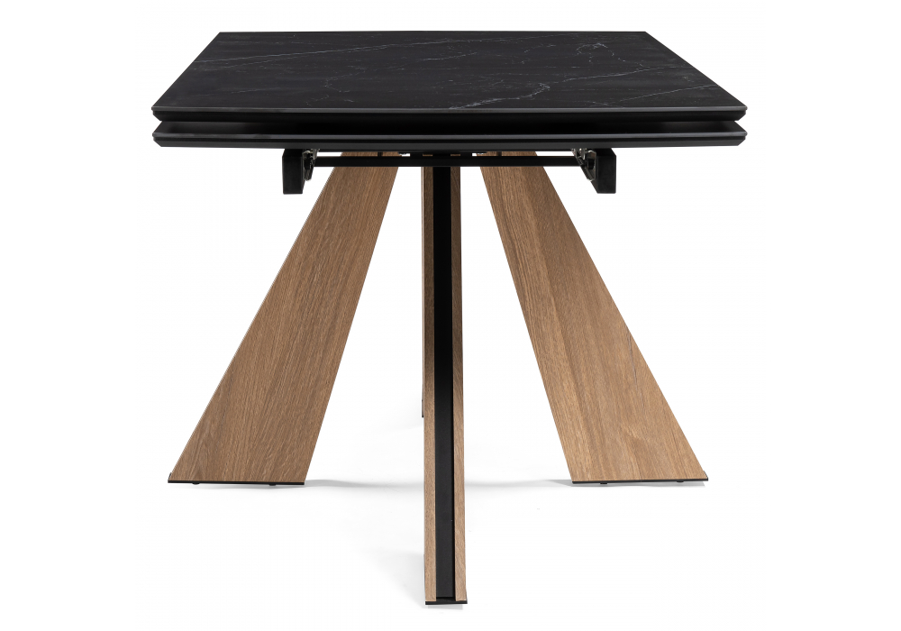 фото керамический стол раскладной woodville шаннон черный мрамор / дуб монтана 588054 | 220svet.ru