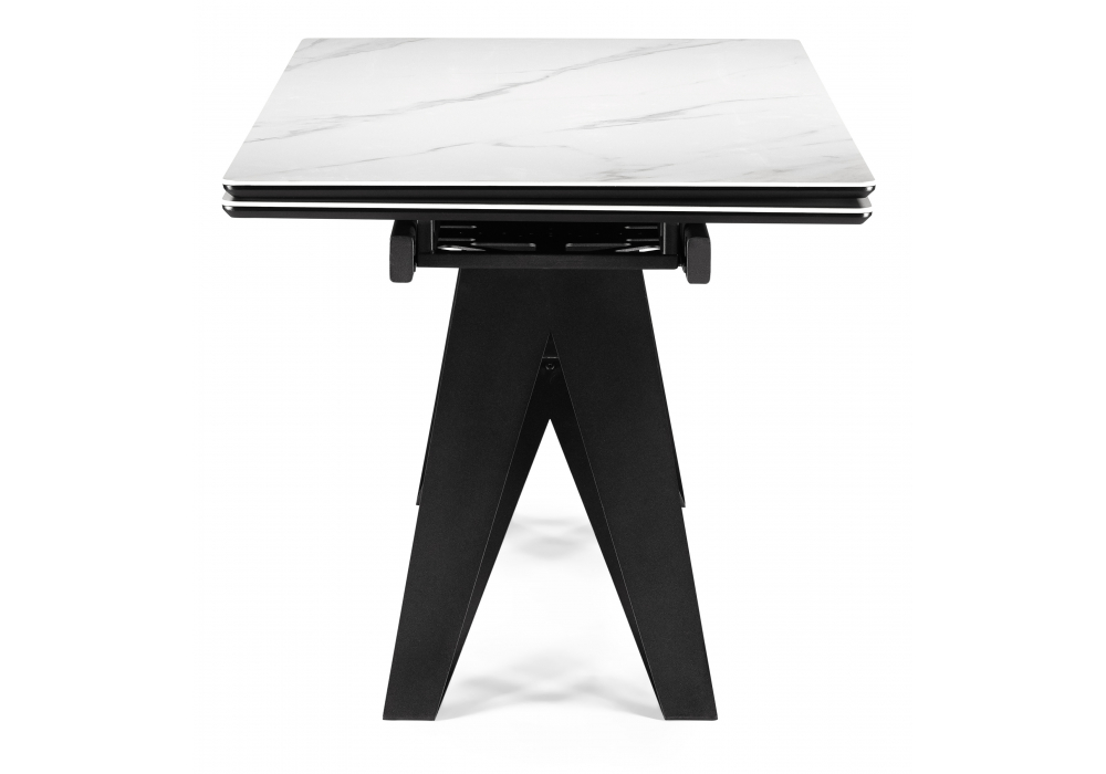 фото керамический стол раздвижной woodville блэкберн 160(220)х89 белый мрамор snow white / черный 625943 | 220svet.ru