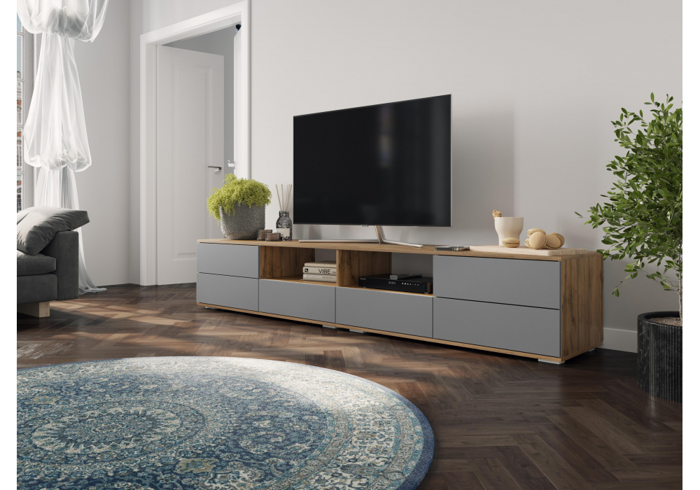 фото тв-тумба woodville маллоу дуб вотан / графит софт 563535 | 220svet.ru