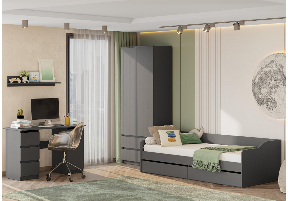 фото шкаф двухстворчатый woodville сибити графит серый 582761 | 220svet.ru