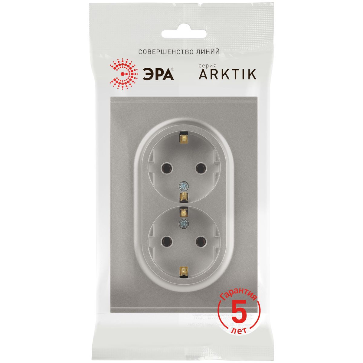 фото розетка эра arktik 16-2105-07 двойная с заземлением 2x2p+e schuko со шторками 16а-250в титан б0070460 | 220svet.ru