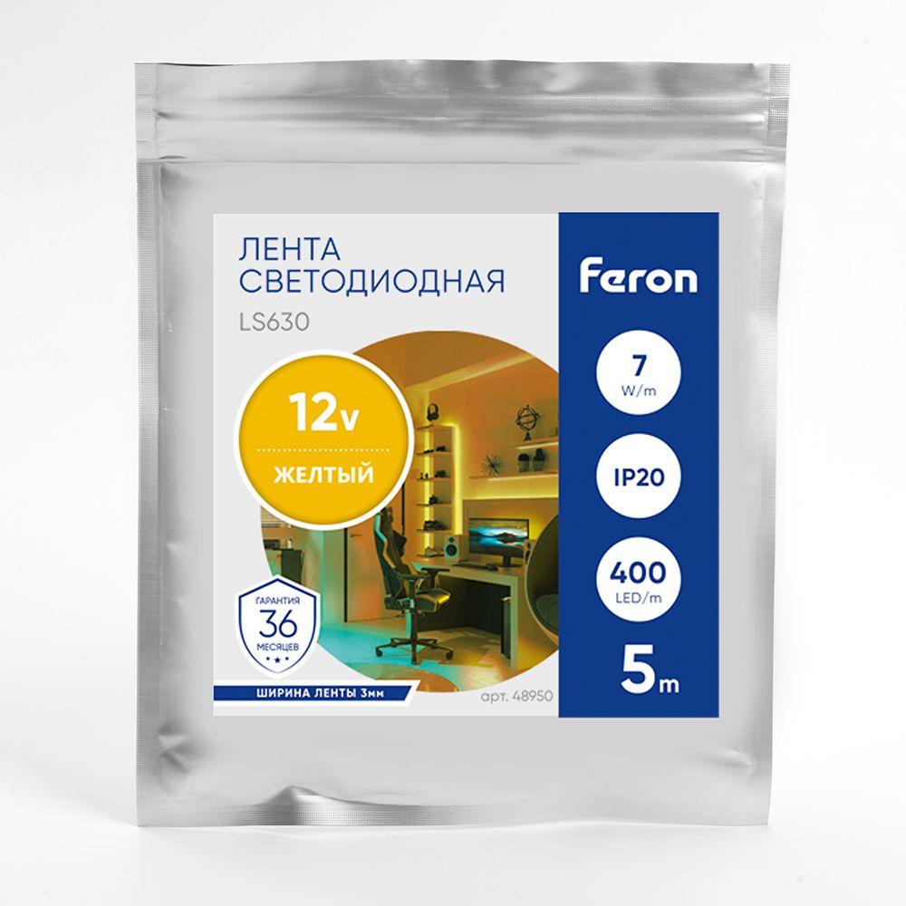 фото светодиодная лента feron 7w/m 400led/m cob желтый 5м ls630 48950 | 220svet.ru