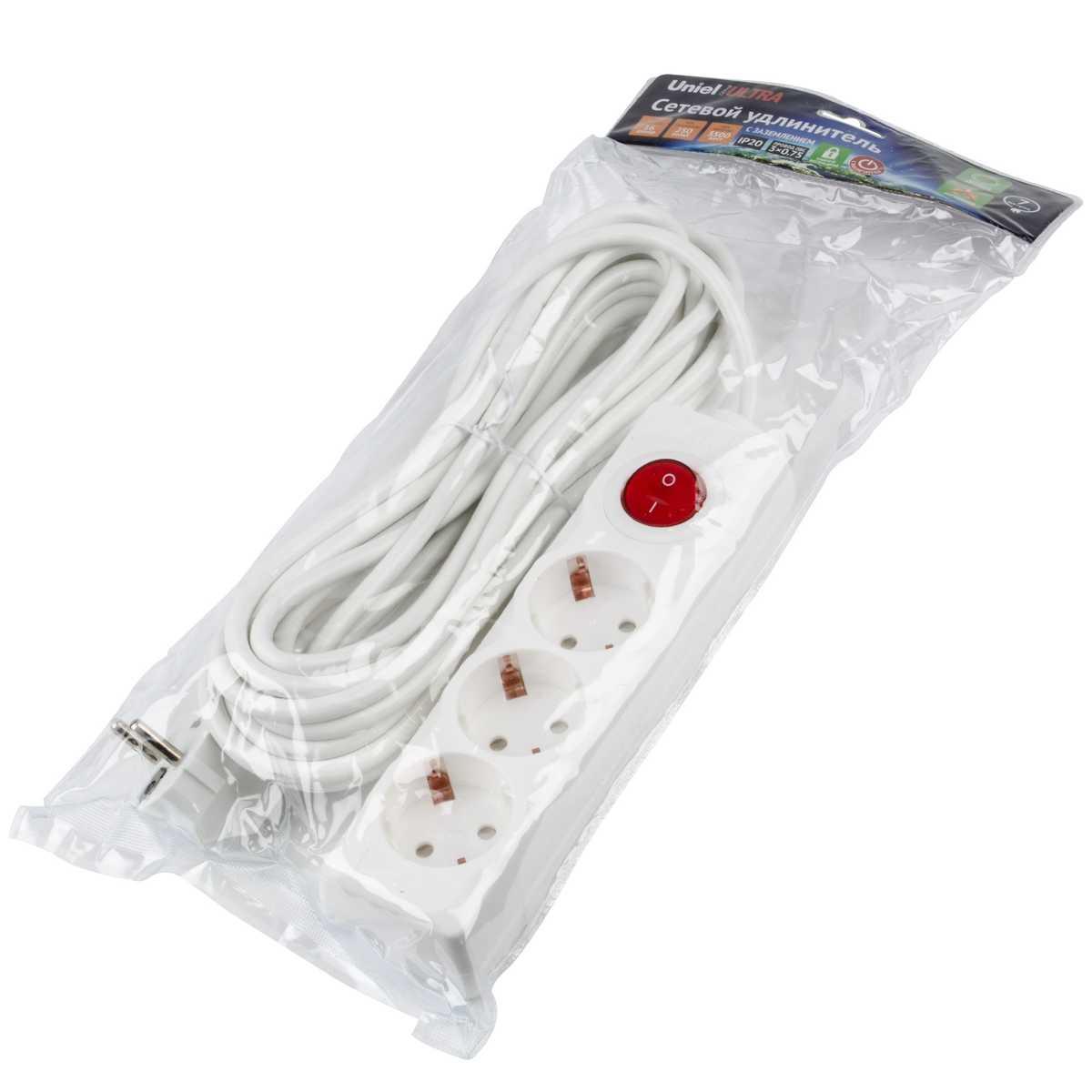 фото удлинитель uniel ultra 3гн х 7м с/з s-gcu3-7b white ul-00010019 | 220svet.ru