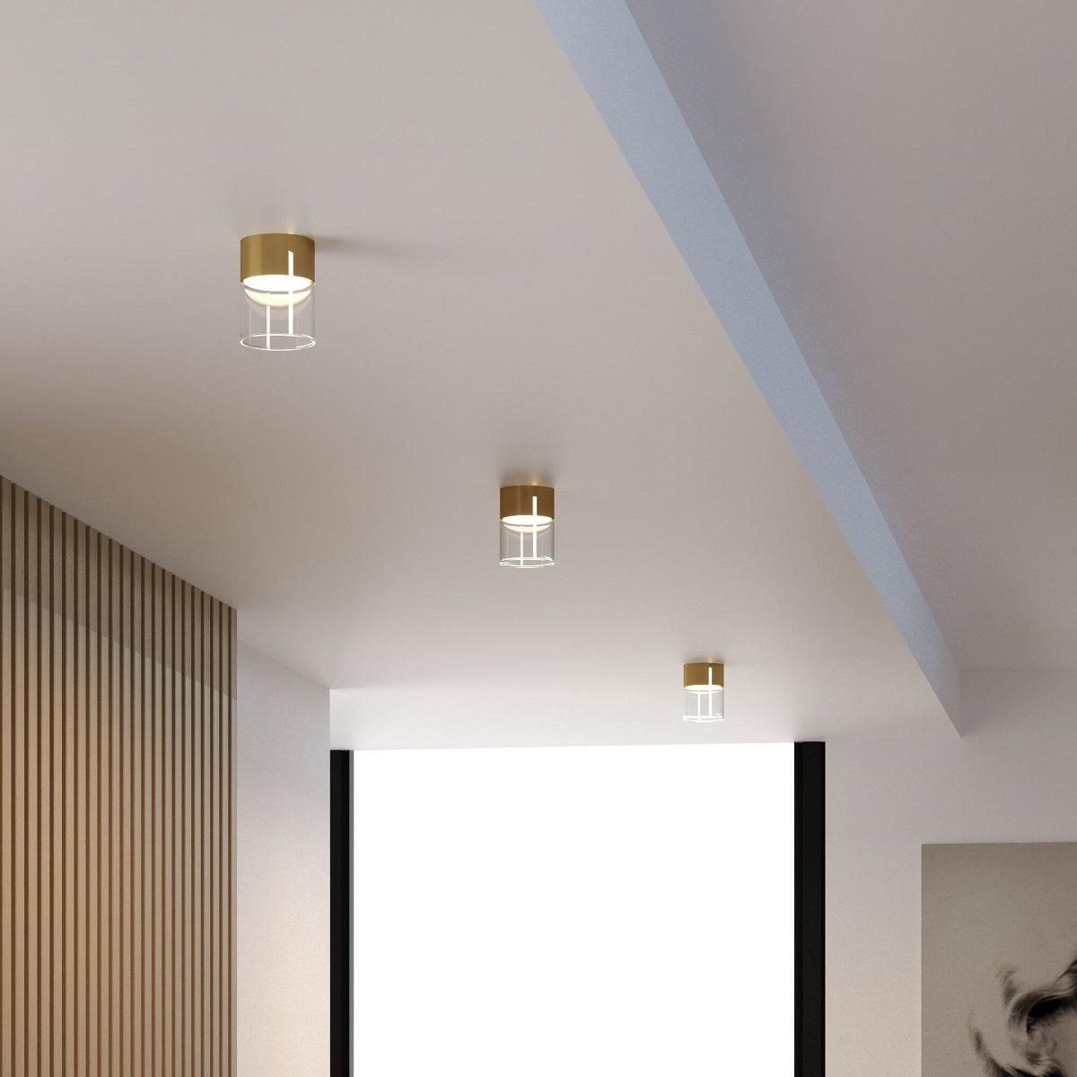 фото потолочный светодиодный светильник elektrostandard lumen 25047/led 10w 4000к латунь/прозрачный a064707 | 220svet.ru