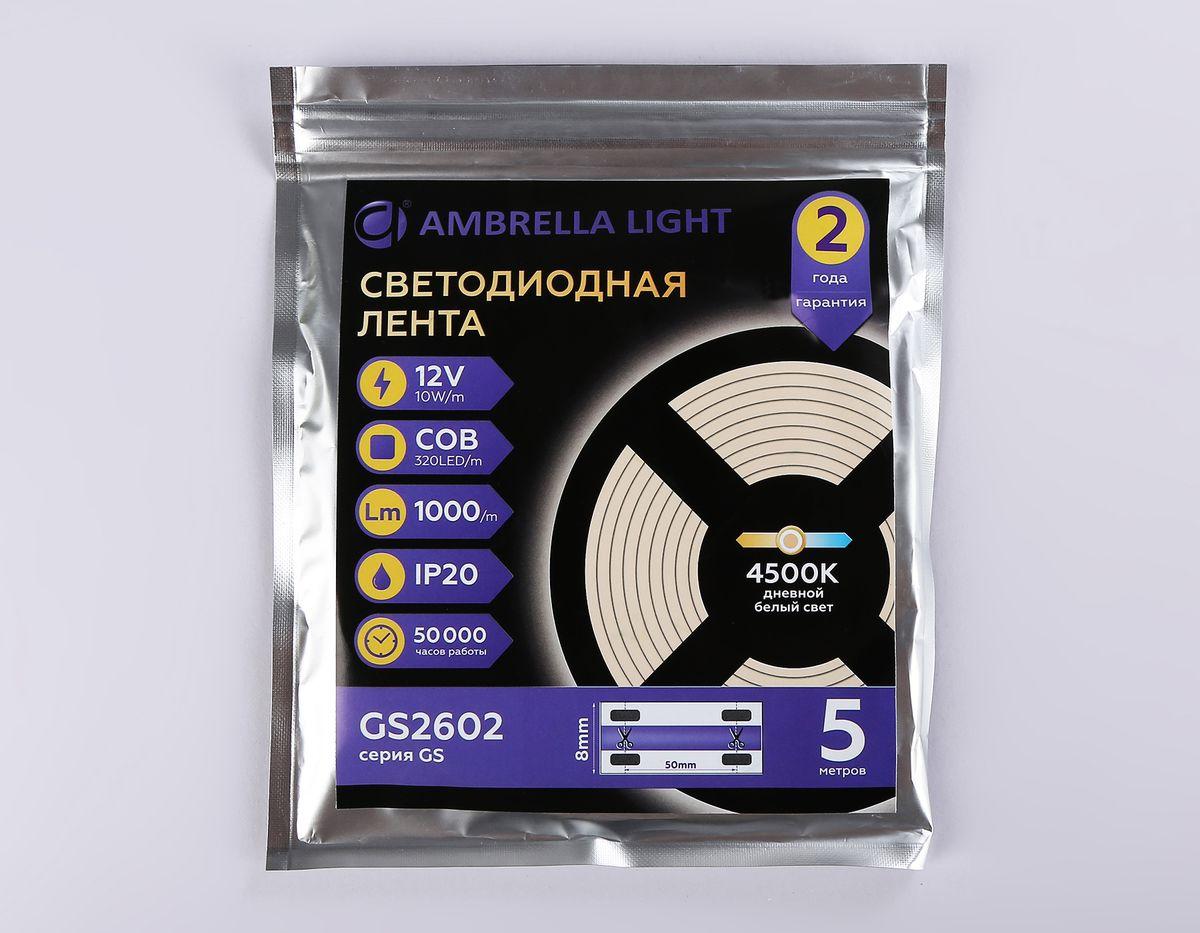фото светодиодная лента дневной белый ambrella light 10w/m 320led/m cob 4500к 5m gs2602 | 220svet.ru