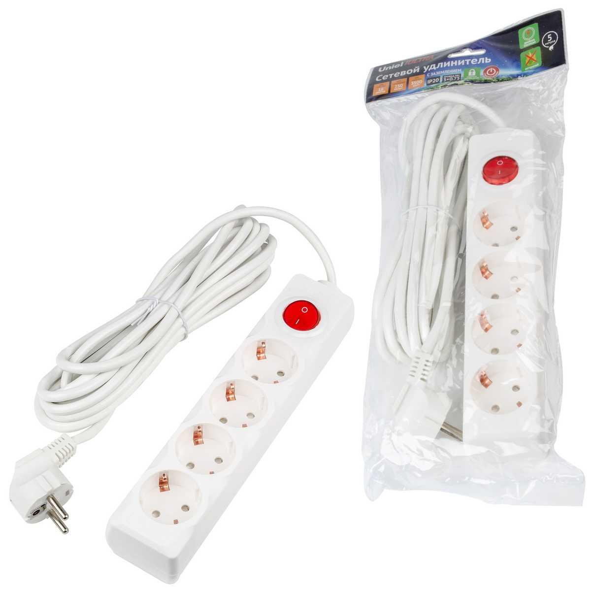 фото удлинитель uniel ultra 4гн х 5м с/з s-gcu4-5b white ul-00010024 | 220svet.ru